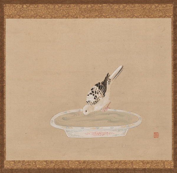 Kano Chikanobu, Pigeon Drinking from a Bowl
