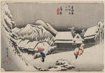 Utagawa Hiroshige I, Kanbara: Night Snow (Kanbara, yoru no yuki), second state, from the series Fifty-three Stations of the Tōkaidō Road (Tōkaidō gojūsan tsugi no uchi), also known as the First Tōkaidō or Great Tōkaidō
