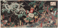 Utagawa Yoshitsuya, At the Battle of Takadachi in Ōshū Province in 1187, a White Dragon Ascends to Heaven from the Koromo River (Bunji sannen Ōshū Takadachi kassen Koromogawa yori hakuryū ten e noboru)