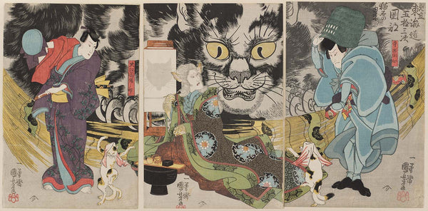 Utagawa Kuniyoshi, The Origin Story of the Cat Stone at Okabe, Representing One of the Fifty-three Stations of the Tōkaidō Road