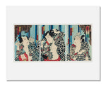MFA Prints archival replica print of Toyohara Kunichika, Actors in Unity of Three Happinesses: Favorite Actors Before a White Waterfall from the Museum of Fine Arts, Boston collection.