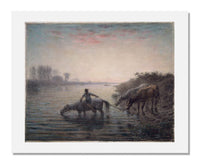MFA Prints archival replica print of Jean François Millet, Watering Horses, Sunset from the Museum of Fine Arts, Boston collection.