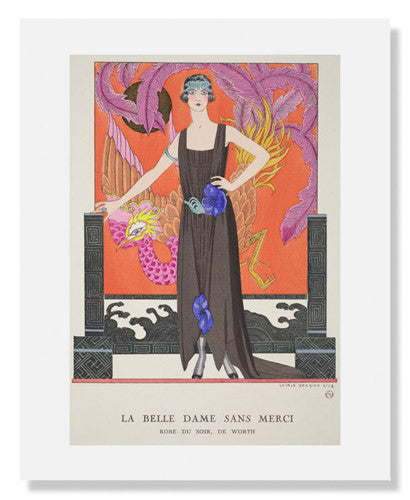 MFA Prints archival replica print of George Barbier, "La Belle Dame sans Merci - Robe du soir, de Worth" from the Museum of Fine Arts, Boston collection.