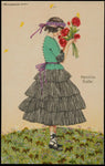 Mela Koehler, Woman in a green shirt and balck skirt holding roses