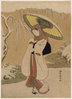 Suzuki Harunobu, The Heron Maiden (Sagi musume); second state of the print originally titled Winter: Snowflowers (Fuyu, mutsu no hana), from the series Fashionable Flowers of the Four Seasons (Fūzoku shiki no hana)