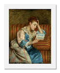 MFA Prints archival replica print of Mary Stevenson Cassatt, Mrs. Duffee Seated on a Striped Sofa, Reading from the Museum of Fine Arts, Boston collection.