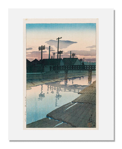 MFA Prints archival replica print of Kawase Hasui, Evening at the Lumber Yards of Kiba (Kiba no yūgure), from the series Twelve Scenes of Tokyo (Tōkyō jūnidai) from the Museum of Fine Arts, Boston collection.