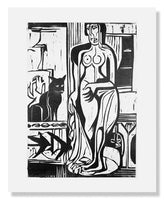 MFA Prints archival replica print of Ernst Ludwig Kirchner, Interior with Nude and Cat from the Museum of Fine Arts, Boston collection.
